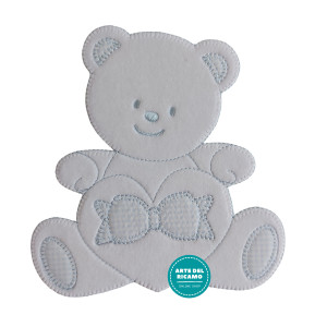 Iron-on Patch - Light Blue Teddy Bear with Heart and Ribbon